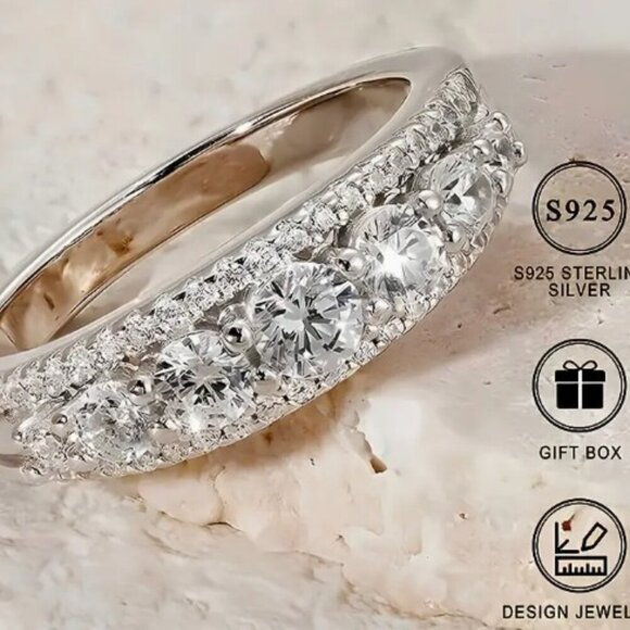 925 Silver Eternal Love Synthetic Zirconia Ring Full-Set Luxury Ring Women size - Picture 1 of 9